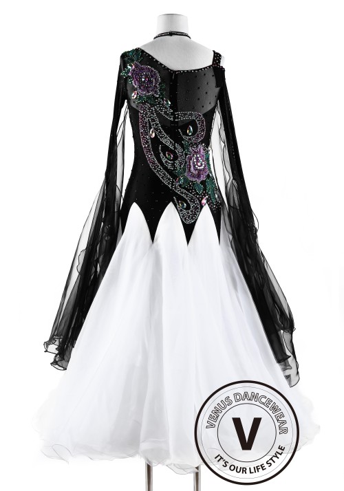 White and Black Phoenix Smooth Waltz Tango Quickstep Ballroom Competition Dance Dress