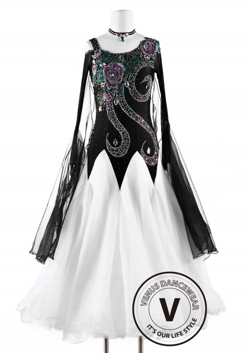 White and Black Phoenix Smooth Waltz Tango Quickstep Ballroom Competition Dance Dress