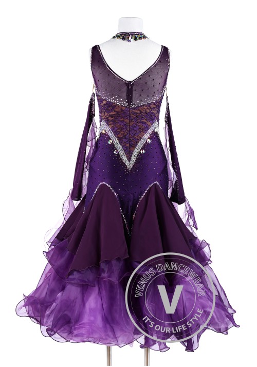 Plum Lace Smooth Waltz Tango Quickstep Ballroom Competition Dance Dress