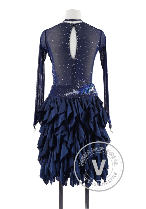 Navy Blue Latin Rhythm Chacha Salsa Competition Dancing Dress