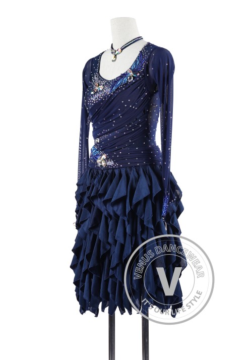 Navy Blue Latin Rhythm Chacha Salsa Competition Dancing Dress