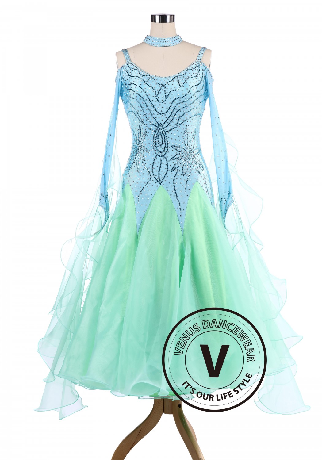Spring Green Lily Leaves Smooth Waltz Tango Ballroom Dance Dress Venus Dancewear Your Private Dancewear Tailor