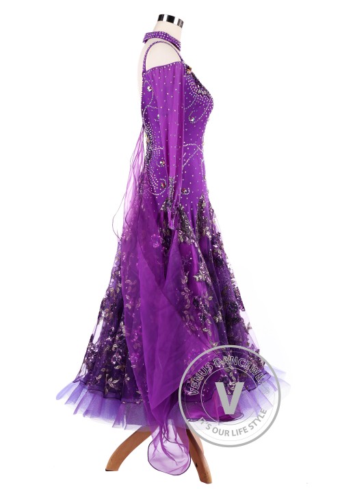 Purple Sequin Embroidered Ballroom Competition Dance Dress