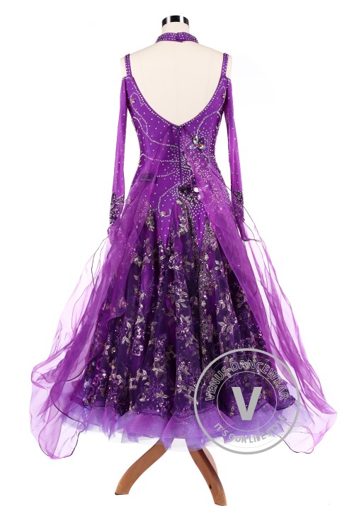 Purple Sequin Embroidered Ballroom Competition Dance Dress