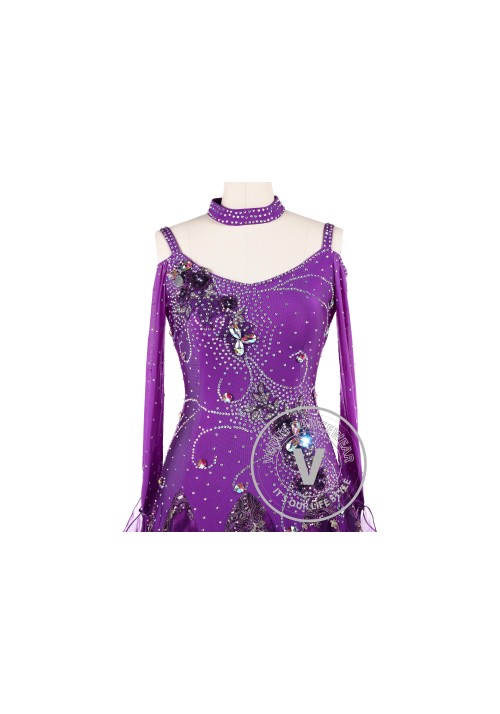 Purple Sequin Embroidered Ballroom Competition Dance Dress