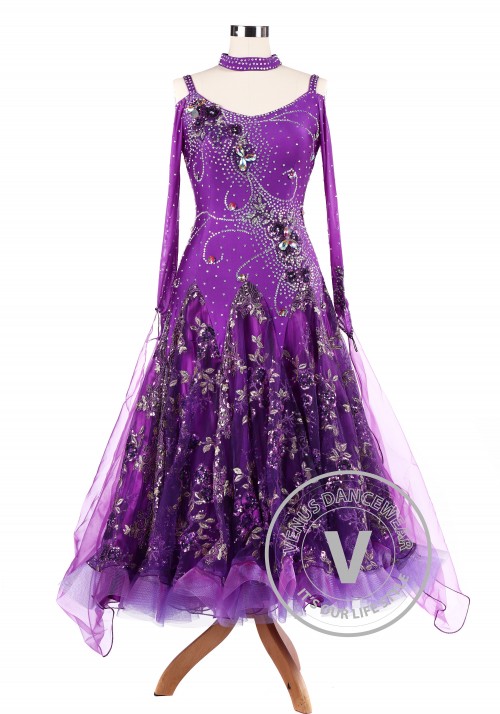 Purple Sequin Embroidered Ballroom Competition Dance Dress