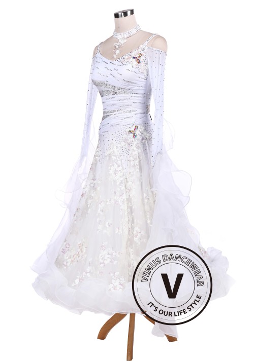 White Sequin Embroidered Ballroom Competition Dance Dress