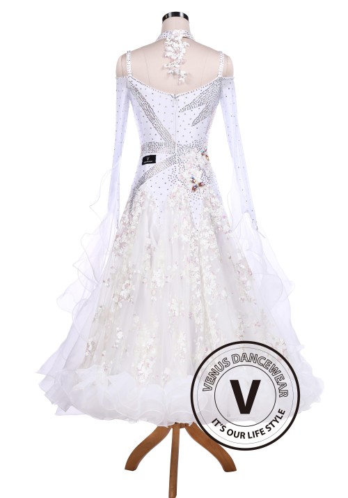 White Sequin Embroidered Ballroom Competition Dance Dress