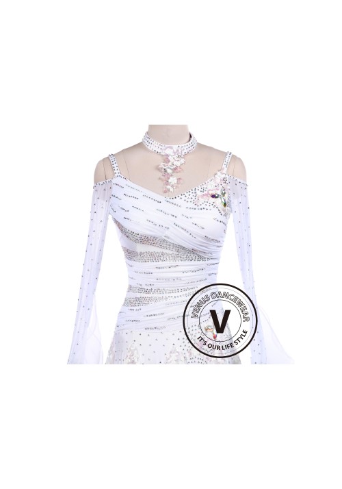 White Sequin Embroidered Ballroom Competition Dance Dress