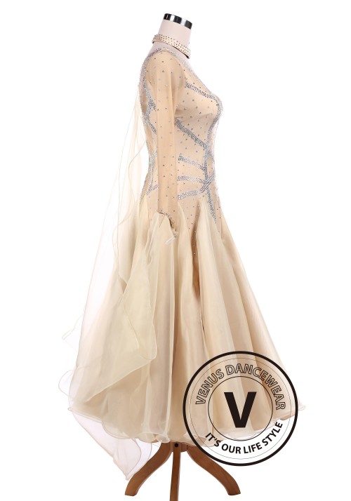 Apricot Luxury Ballroom Waltz Competition Dance Dress