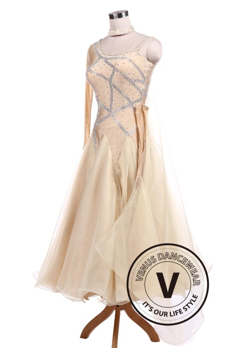 Apricot Luxury Ballroom Waltz Competition Dance Dress