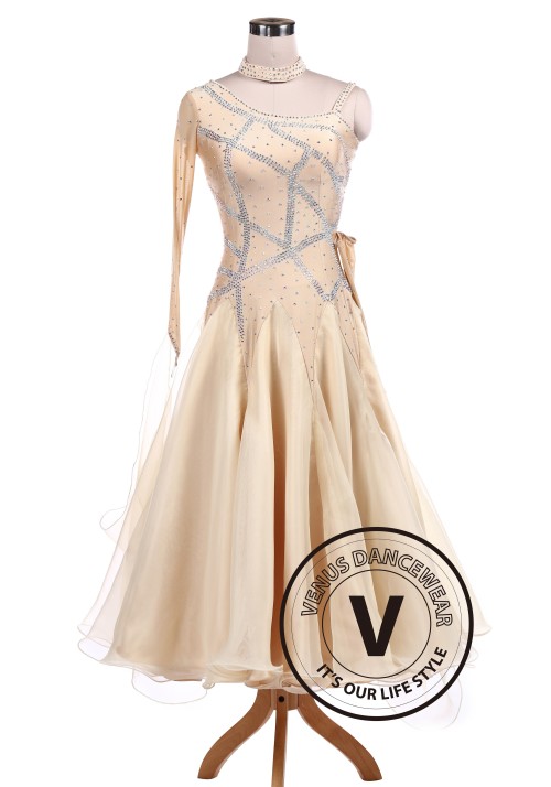 Apricot Luxury Ballroom Waltz Competition Dance Dress