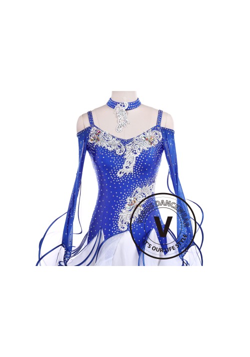 Blue Spray Ballroom Tango Competition Dancing Dress