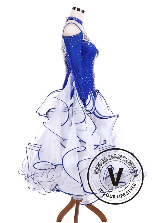 Blue Spray Ballroom Tango Competition Dancing Dress