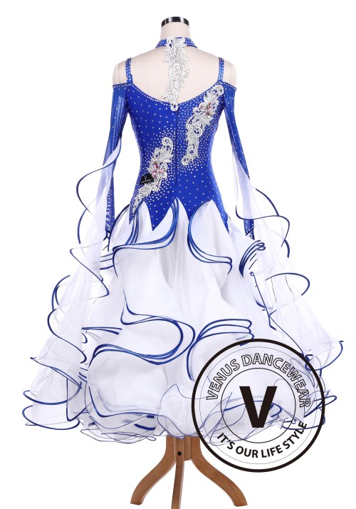 Blue Spray Ballroom Tango Competition Dancing Dress