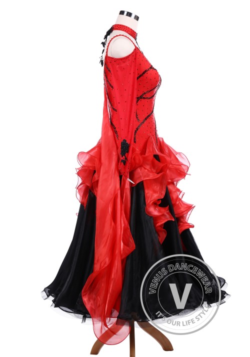 Black Red Ballroom Tango Competition Dance Dress