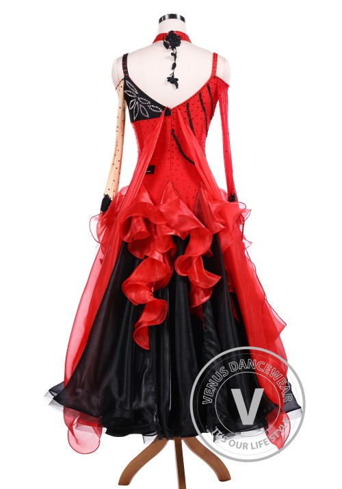 Black Red Ballroom Tango Competition Dance Dress