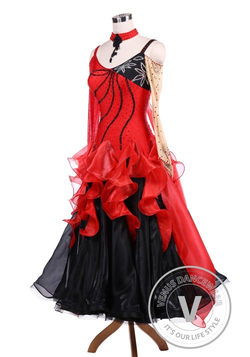 Black Red Ballroom Tango Competition Dance Dress