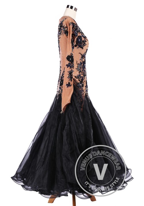 Chocolate Black Flower Ballroom Tango Competition Dance Dress