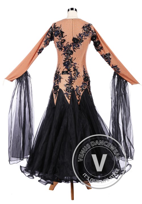 Chocolate Black Flower Ballroom Tango Competition Dance Dress