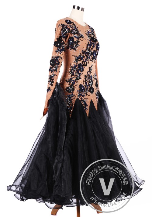 Chocolate Black Flower Ballroom Tango Competition Dance Dress