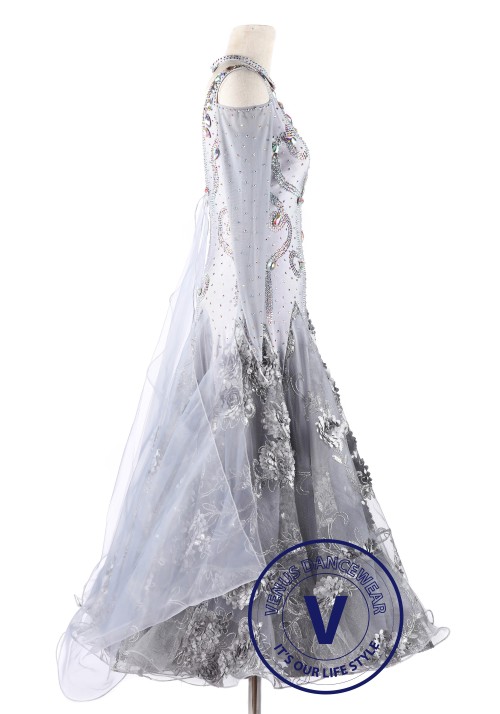 Silver Embroidery Foxtrot Waltz Standard Competition Dance Dress