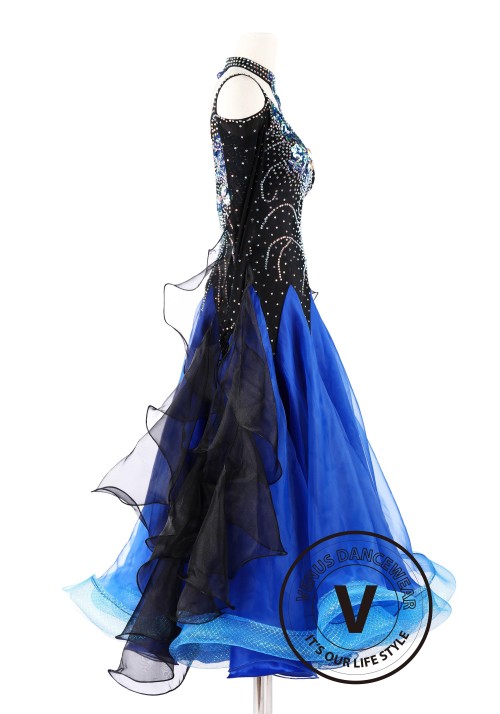 Blue Black Foxtrot Waltz Standard Competition Dance Dress