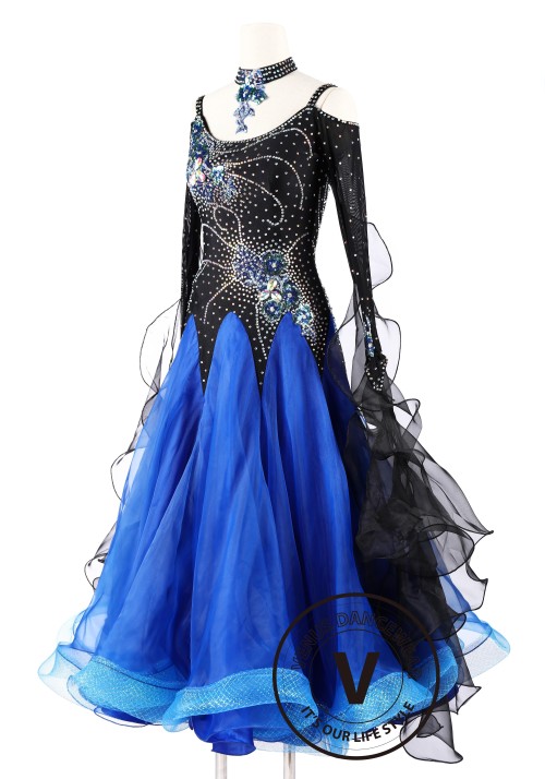 Blue Black Foxtrot Waltz Standard Competition Dance Dress