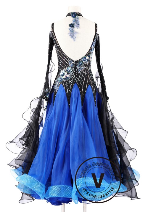 Blue Black Foxtrot Waltz Standard Competition Dance Dress