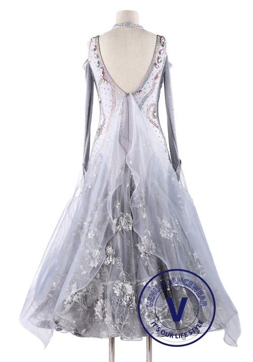 Silver Embroidery Foxtrot Waltz Standard Competition Dance Dress