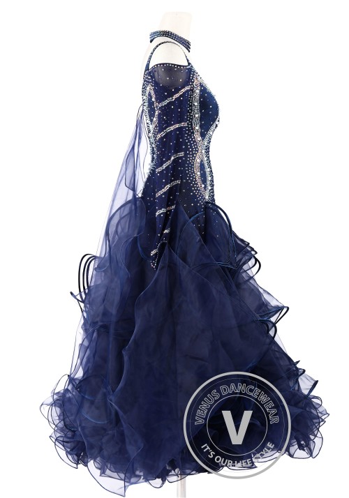 Navy Blue Foxtrot Waltz Standard Competition Dance Dress