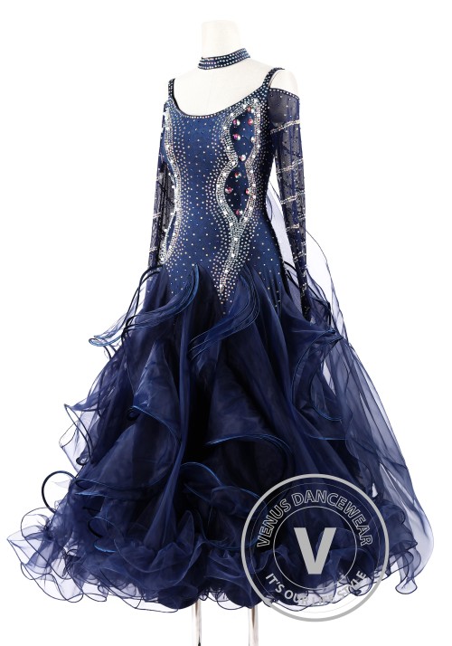 Navy Blue Foxtrot Waltz Standard Competition Dance Dress