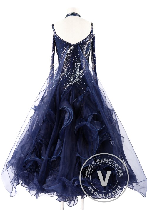 Navy Blue Foxtrot Waltz Standard Competition Dance Dress