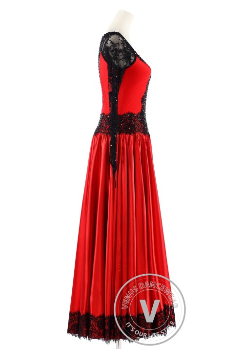 Red Black Lace Competition Smooth Waltz Dance Dress