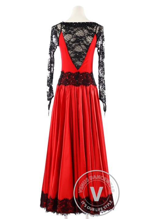 Red Black Lace Competition Smooth Waltz Dance Dress