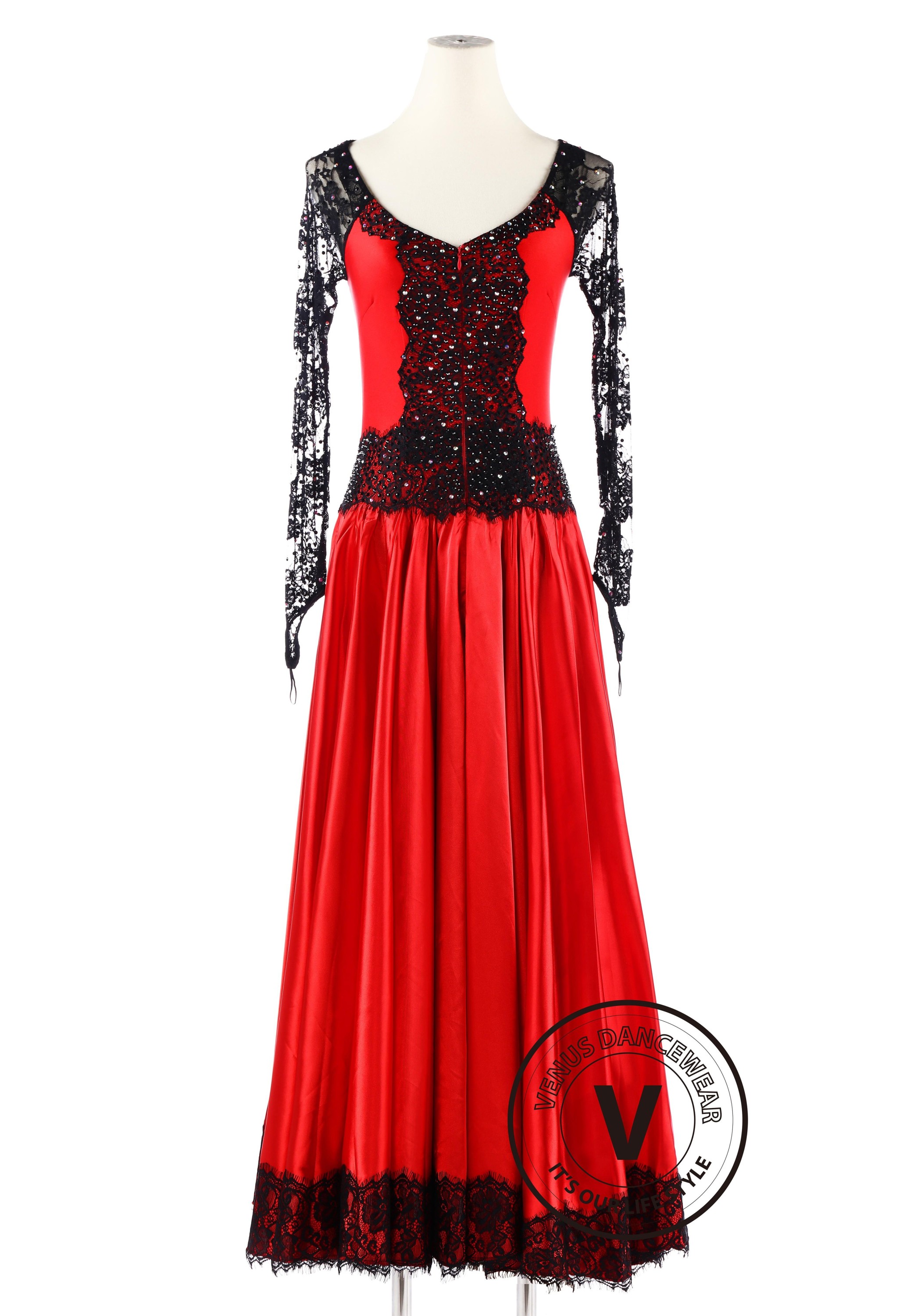 Red Black Lace Competition Smooth Waltz Dance Dress