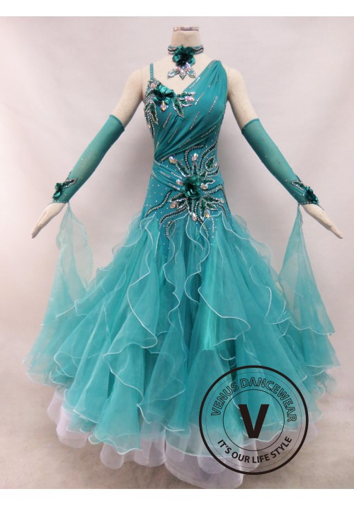 Cyan Competition Ballroom Dance Dress