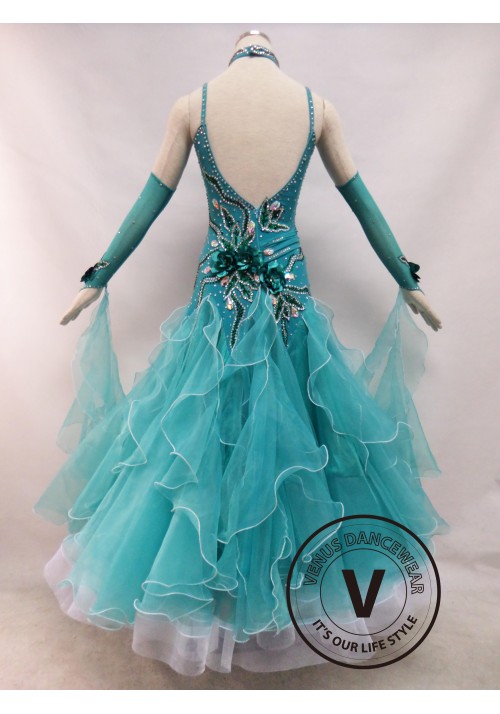 Cyan Competition Ballroom Dance Dress