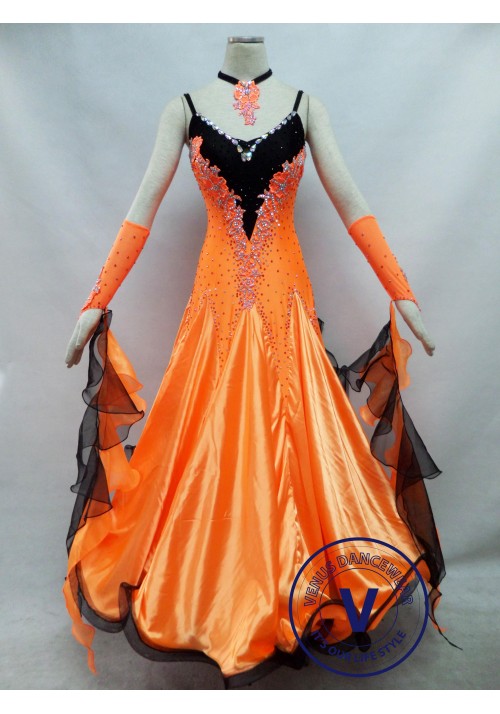 Orange Competition Ballroom Dance Dress