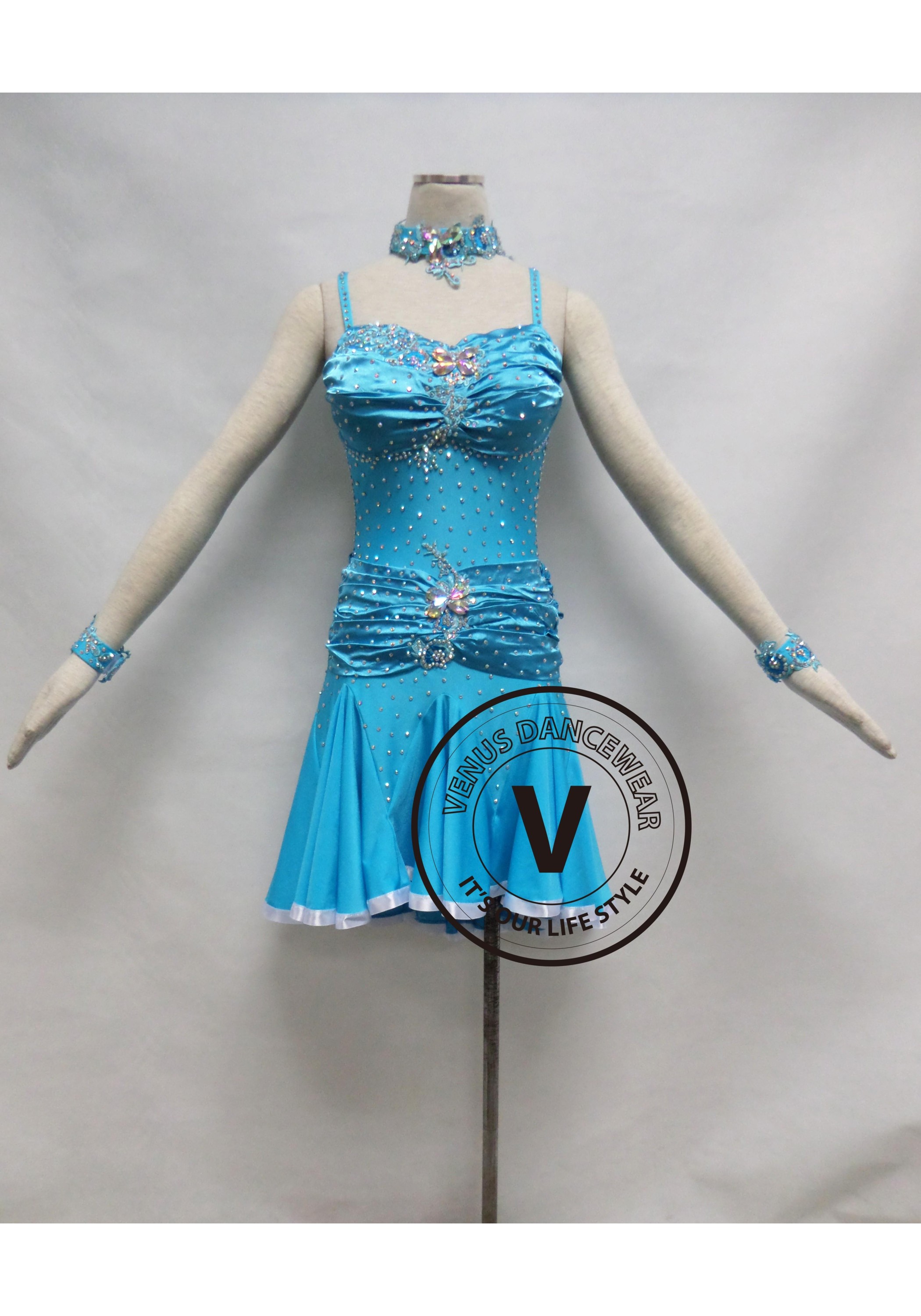 Sky Blue Competition Latin Rhythm Dancing Dress