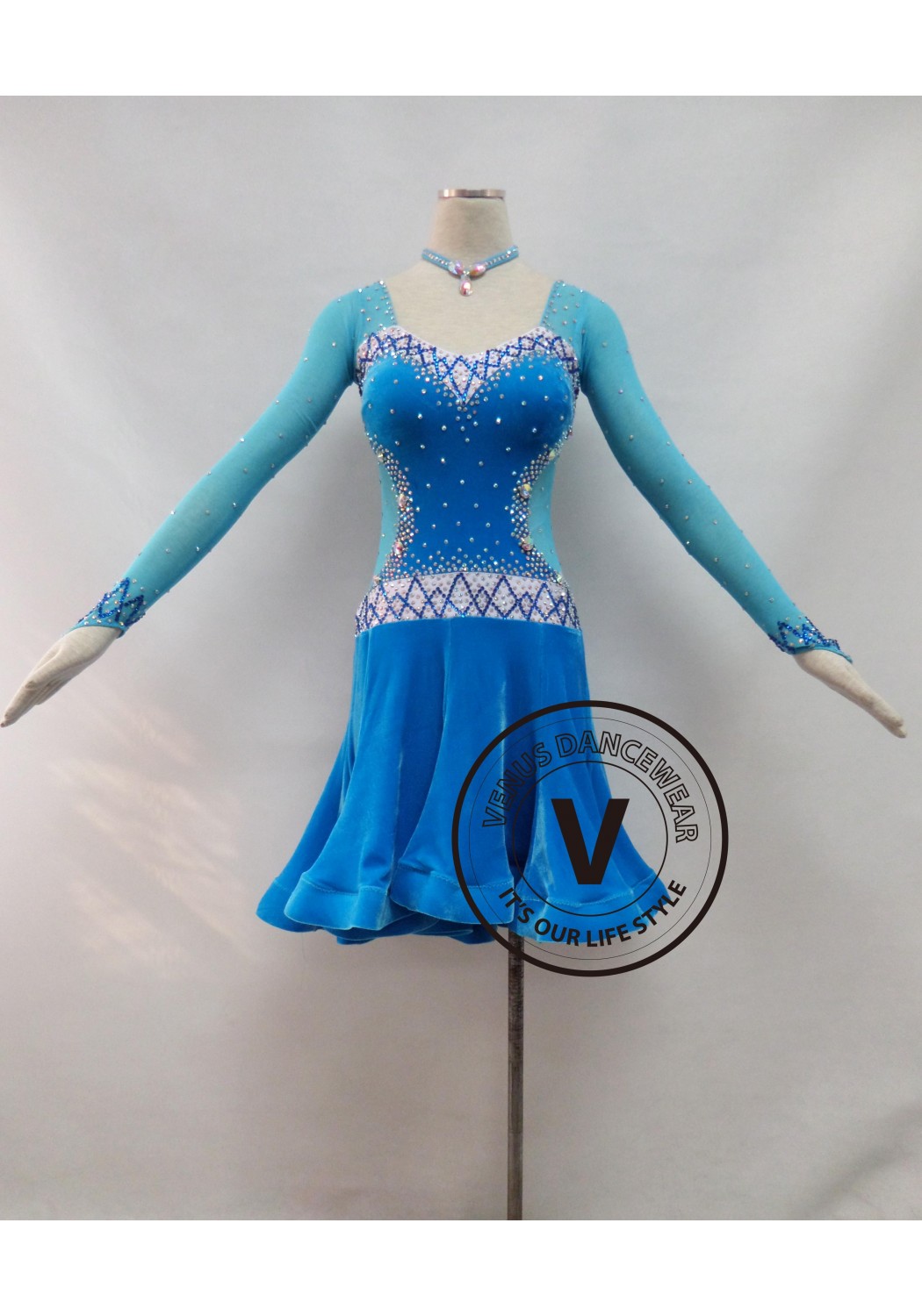 Blue Competition Latin Rhythm Dancing Dress
