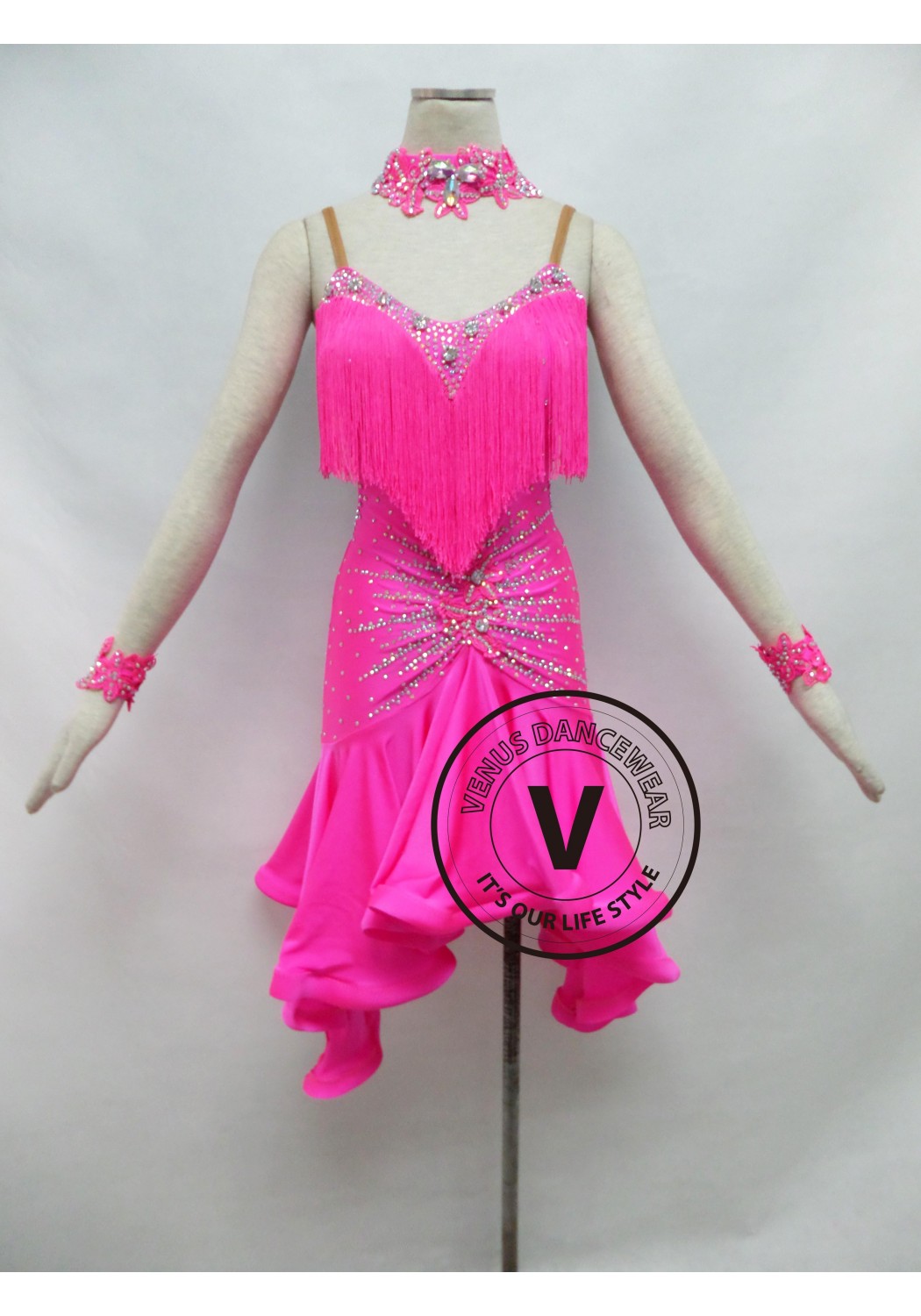 Pink Competition Latin Rhythm Dancing Dress