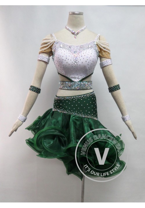 Forest Green Competition Latin Rhythm Dancing Dress