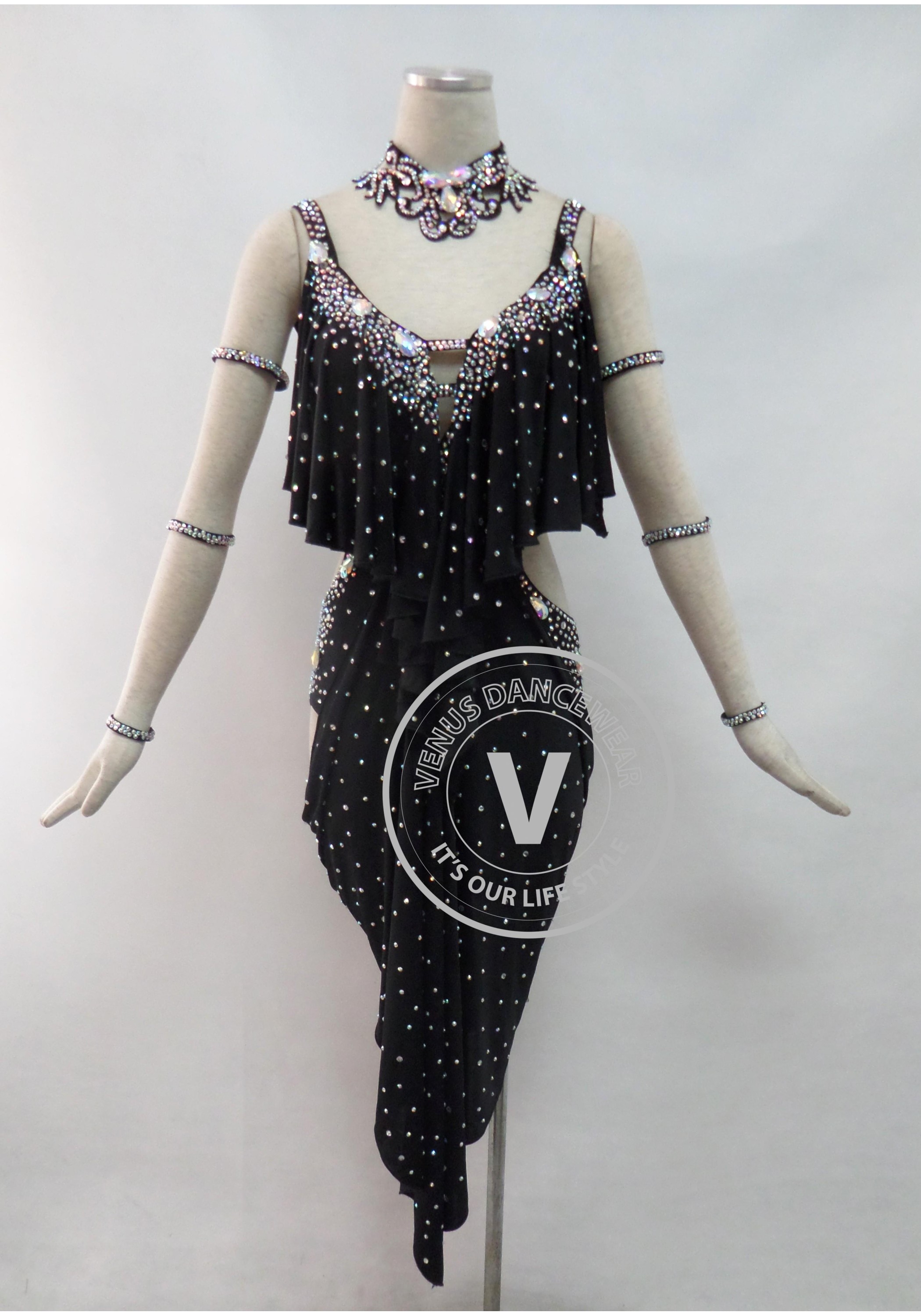 Black Latin Rhythm Competition Dancing Dress