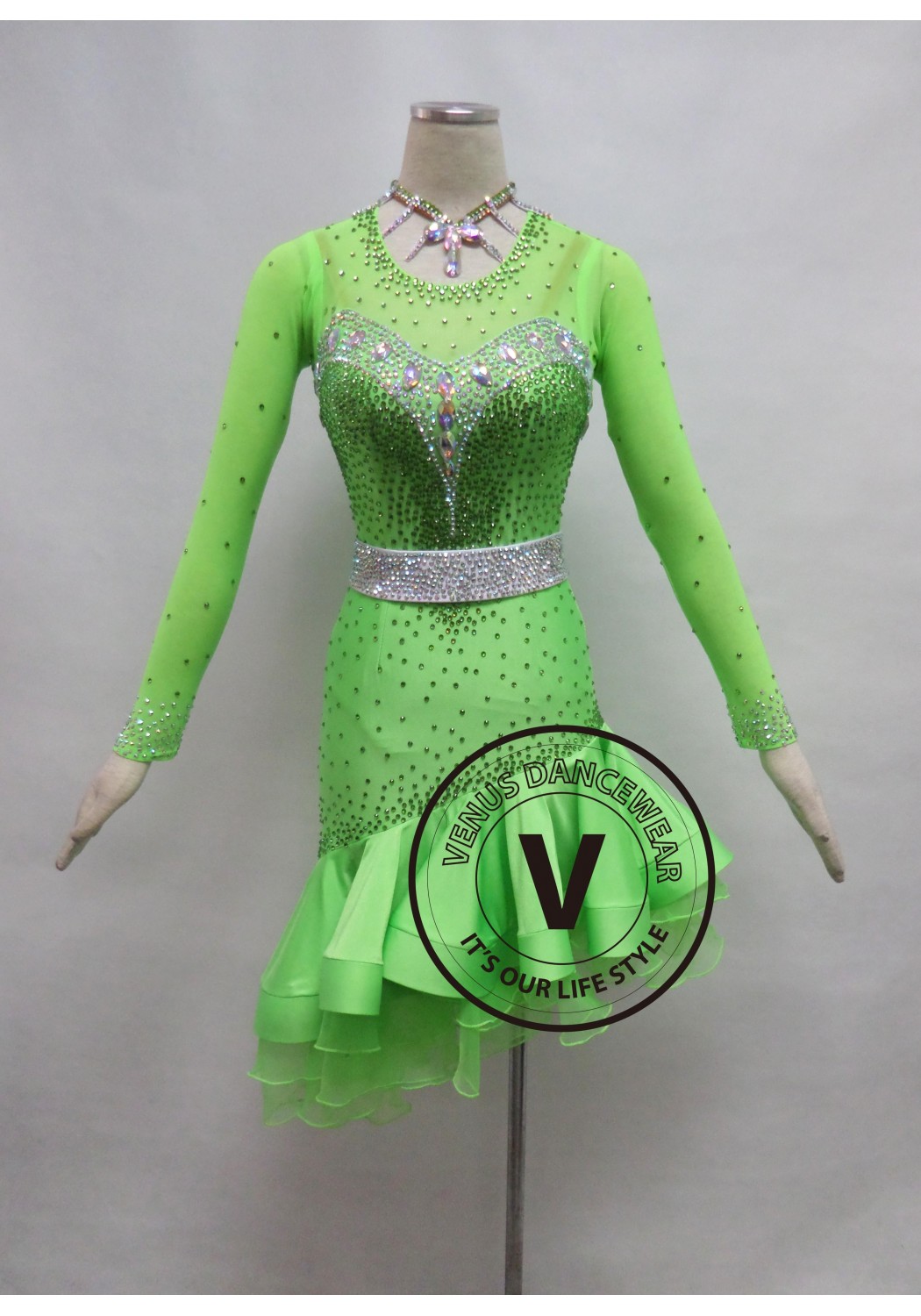 Fluorescent Green Competition Latin Rhythm Dancing Dress
