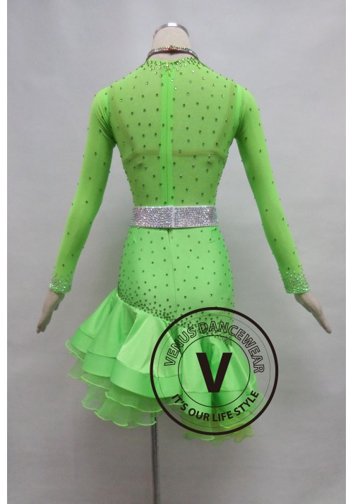 Fluorescent Green Competition Latin Rhythm Dancing Dress