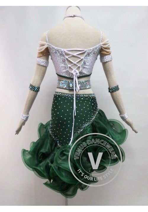 Forest Green Competition Latin Rhythm Dancing Dress