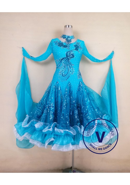 Blue Smooth Salsa Tango Ballroom Standard Competition Ballroom Dress