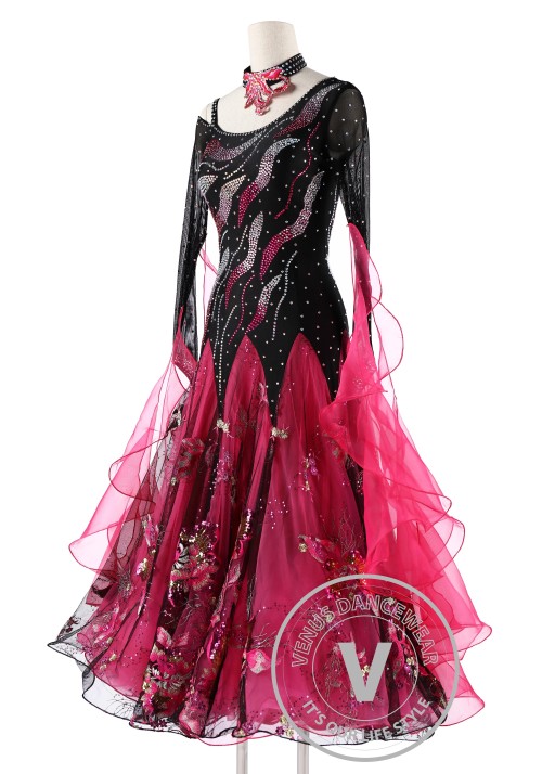 Black and Rose Standard Competition Ballroom Dance Dress