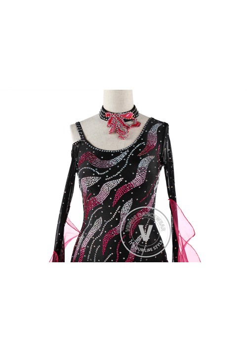 Black and Rose Standard Competition Ballroom Dance Dress